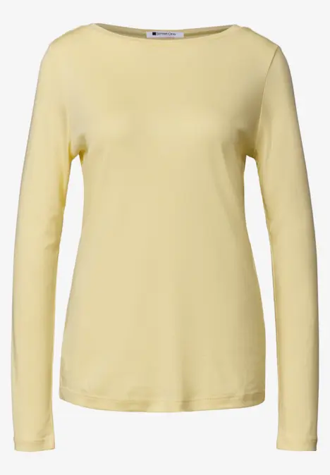 Hellgelbes Damen-Langarmshirt mit Rundhalsausschnitt