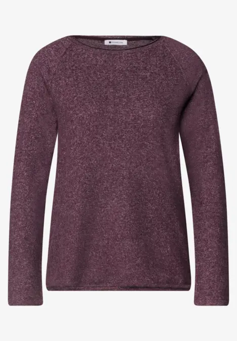 Pull femme violet à col rond, manches longues, tricot doux et confortable.