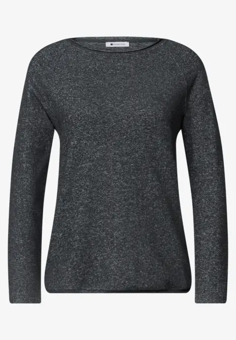 Pull à manches longues gris foncé avec léger effet pailleté et encolure ronde