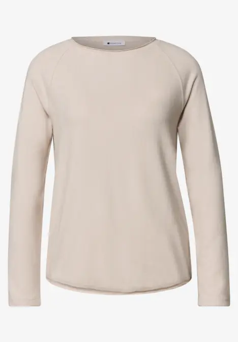 T-shirt à manches longues beige à encolure ronde et coupe droite