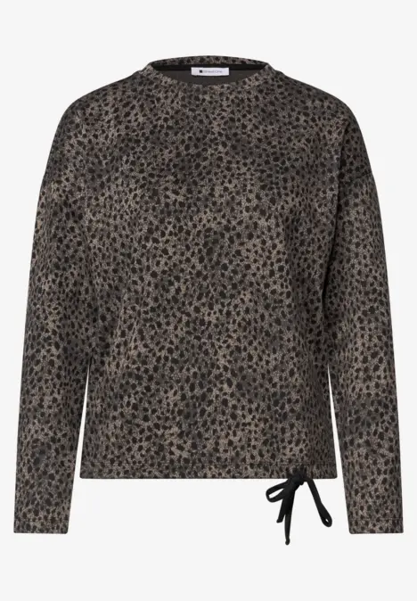Longsleeve im Leo-Print mit Rundhalsausschnitt und seitlicher Schnürung am Saum.