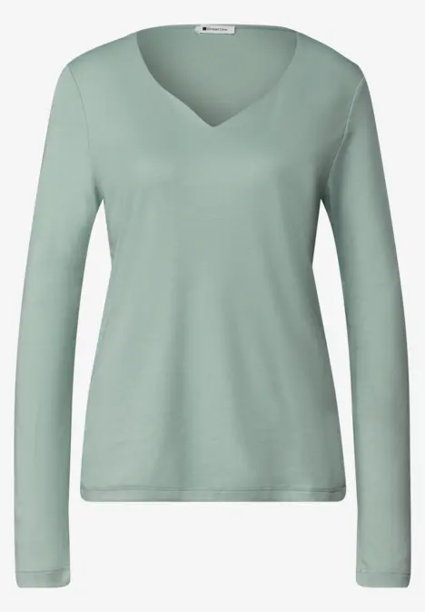 Hellgrünes Damenlangarmshirt mit V-Ausschnitt