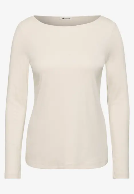 Cremeweißes Damen-Langarmshirt mit rundem Ausschnitt