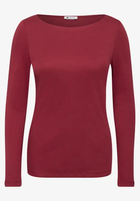 Einfaches, bordeauxrotes Langarmshirt mit Rundhalsausschnitt