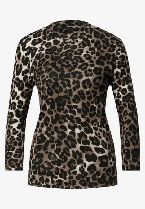 Langarmshirt mit Leopardenmuster in Braun und Schwarz