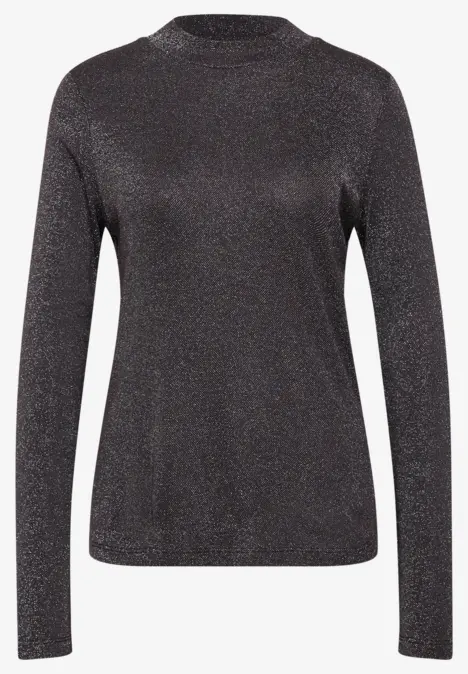 T-shirt noir à manches longues avec un léger effet scintillant.