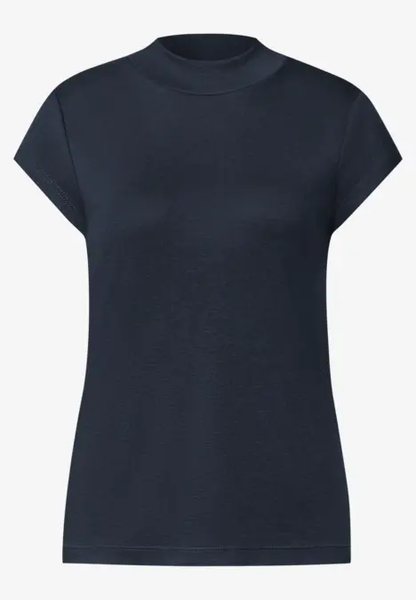 Czarny t-shirt z krótkimi rękawami i okrągłym dekoltem, minimalistyczny design.