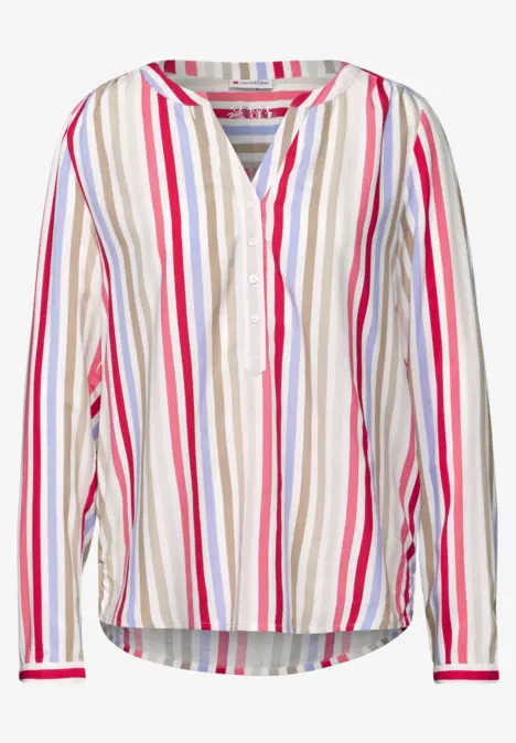 Langärmlige Bluse mit bunten Längsstreifen, Knopfleiste vorne.