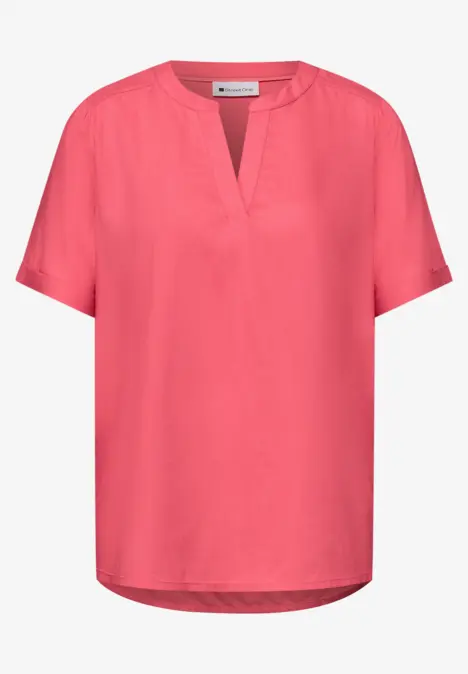 Koralrotes Damen-T-Shirt mit V-Ausschnitt und kurzen Ärmeln
