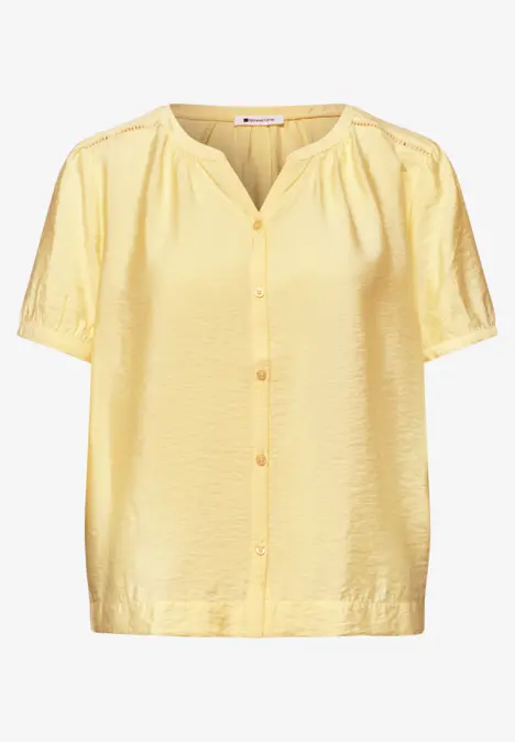 Chemisier ample pour femme, manches courtes, jaune pastel, col en V et boutons sur le devant