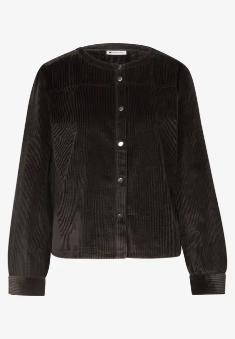 Schwarze Cordjacke mit Knopfleiste, rundem Ausschnitt und langen Ärmeln