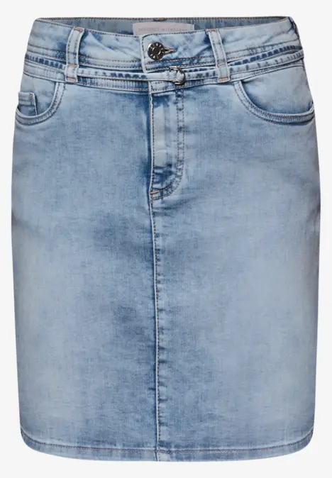 Hellblauer Jeans-Minirock mit Gürtelschlaufen und Vordertaschen