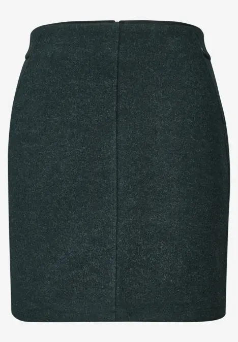 Dunkler, schlichter Mini-Bleistiftrock aus Wollstoff, enger Schnitt, minimalistisches Design