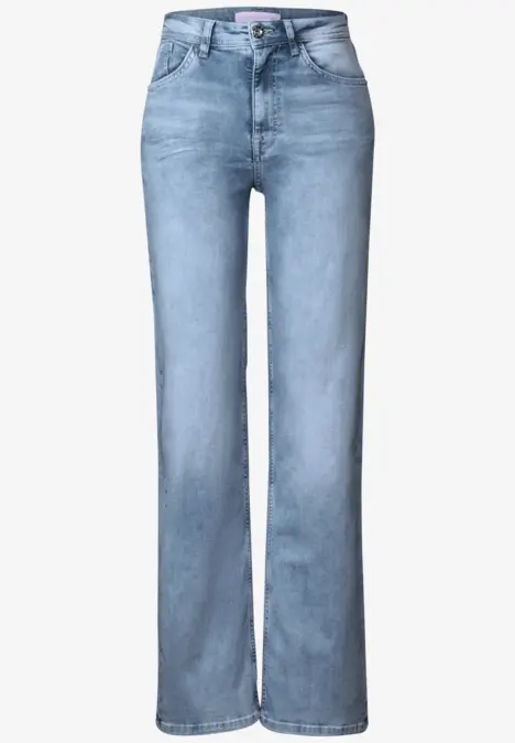 Hellblaue Jeans mit geradem Schnitt und hoher Taille.