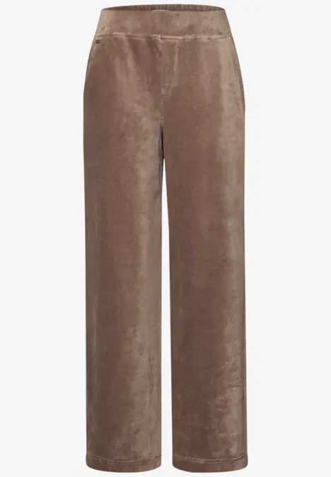 Braune Cordhose mit weitem Bein und elastischem Bund.