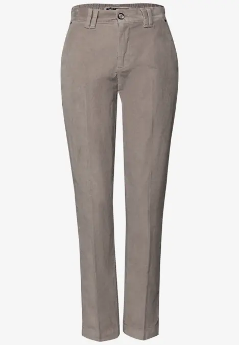 Beige Hose aus Baumwolle mit geradem Schnitt und Gürtelschlaufen.