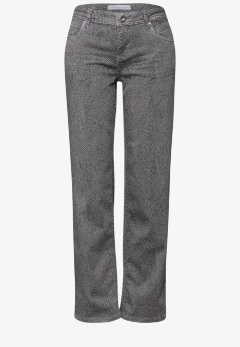 Pantalon en tissu gris à coupe droite avec motif discret.