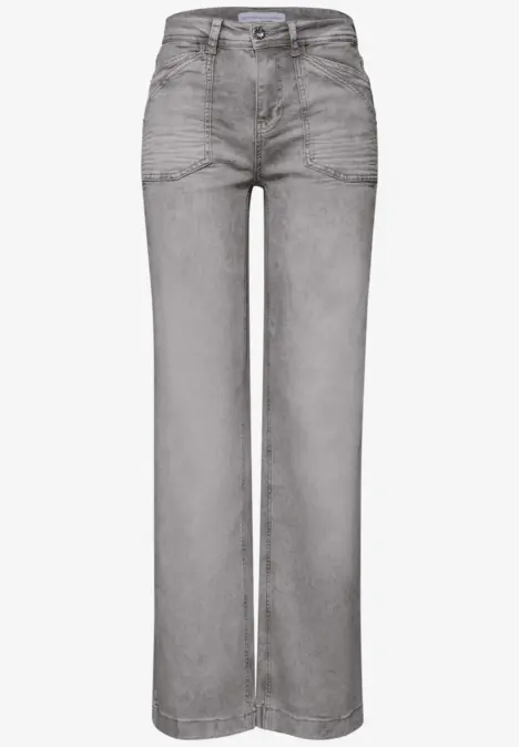 Graue Jeans mit hohem Bund und geradem Bein