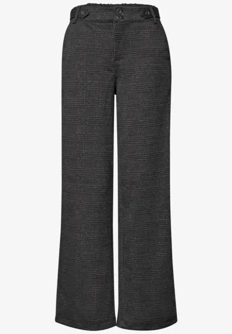 Elegante dunkelgraue, leicht ausgestellte Damenhose mit hohem Bund.
