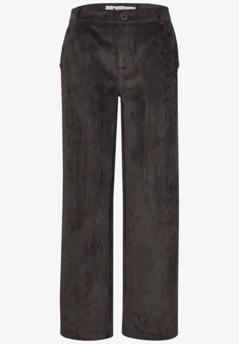 Weite, dunkelgraue Hose mit weitem Bein und dezenter Struktur.