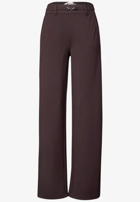 Pantalon ample taille haute marron foncé pour femme à fermeture bouton.