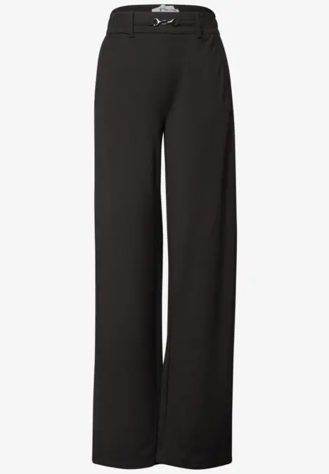 Schwarze, weite Damen-Hose mit hohem Bund und locker fallenden Beinen.