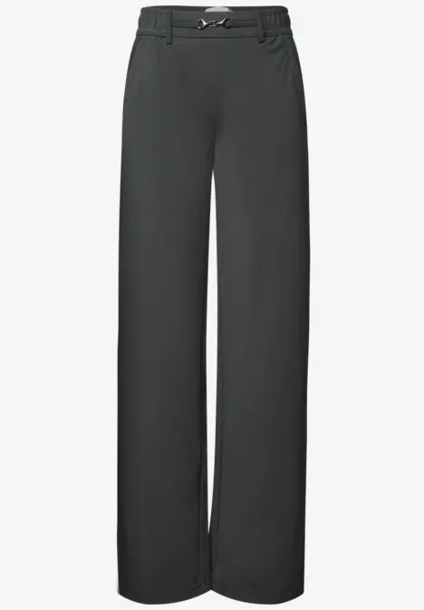 Schlichte schwarze, gerade geschnittene Hose mit hoher Taille und Gürtel