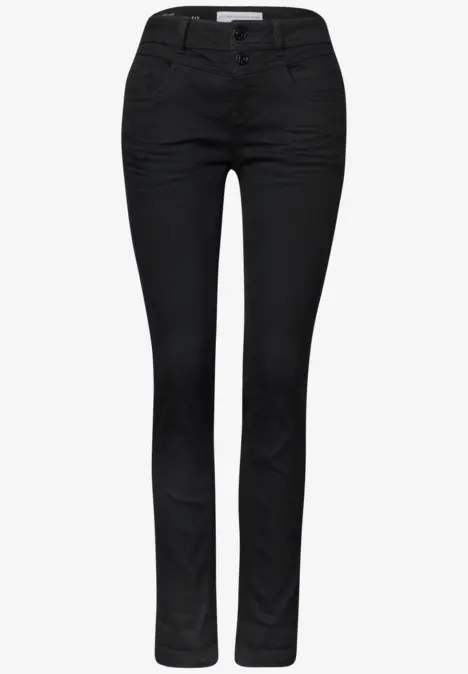 Schwarze Jeans-Hose in Slim-Fit mit Gürtelschlaufen, fünf Taschen und geradem Bein