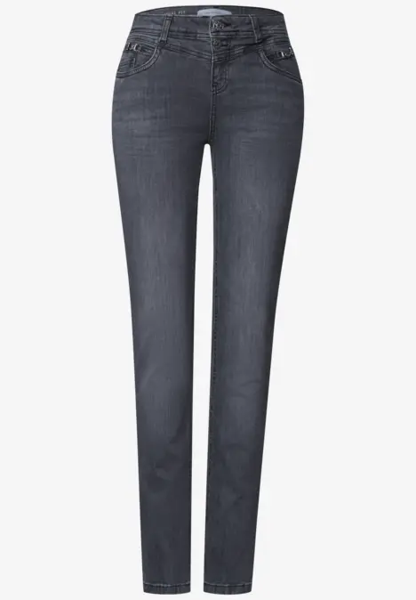 Donkergrijze damesjeans met rechte pijpen en hoge taille