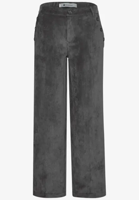 Graue, weite Cordhose mit hohem Bund