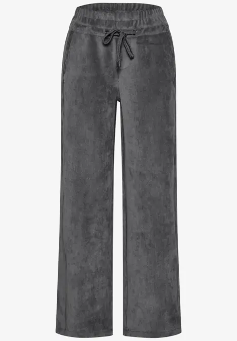 Graue weite Hose mit Kordelzugbund und geradem Schnitt