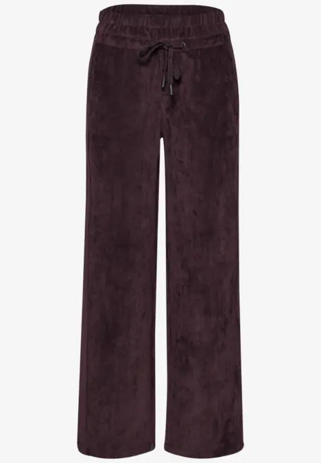 Weite, dunkelviolette Cordhose mit elastischem Bund und Kordelzug
