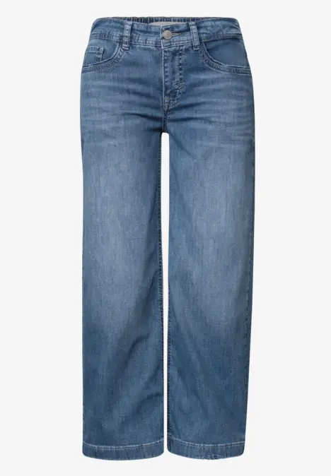 Jean bleu décontracté à coupe large, taille haute avec cinq poches