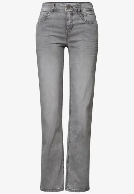 Grijze jeans met rechte pijpen en hoge taille.