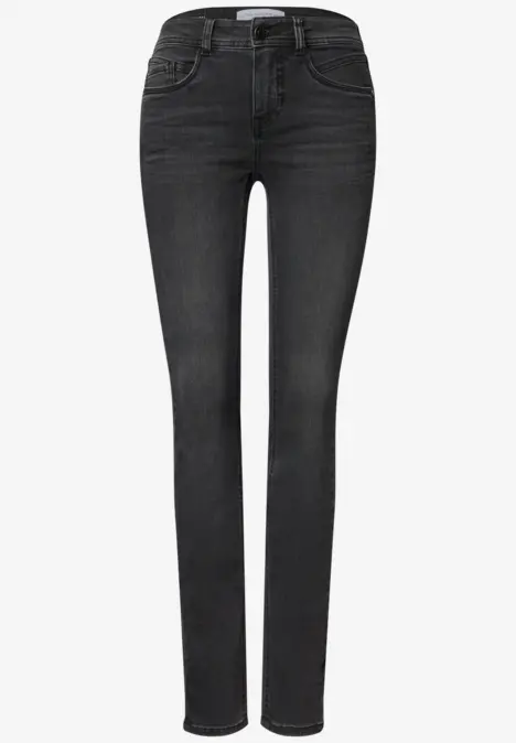 Schmale schwarze 5-Pocket-Jeans mit mittlerer Leibhöhe.
