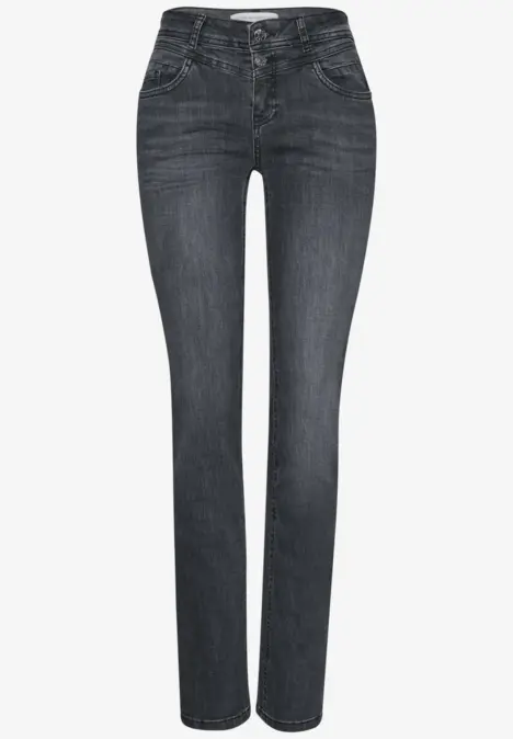 Dunkelgraue, schmale Jeans mit klassischem 5-Pocket-Design.