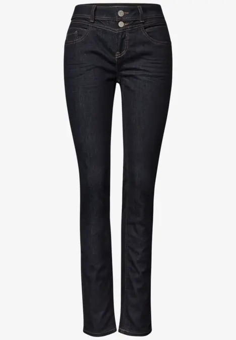 Dunkelblaue, schmal geschnittene Damen-Jeans mit hohem Bund