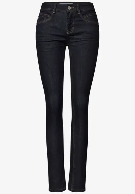 Dunkelblaue Skinny-Jeans mit hoher Taille, enger Passform und klassischem 5-Pocket-Design.