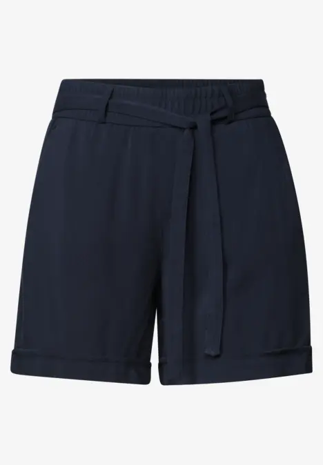 Dunkelblaue Shorts mit Gürtel und elastischem Bund