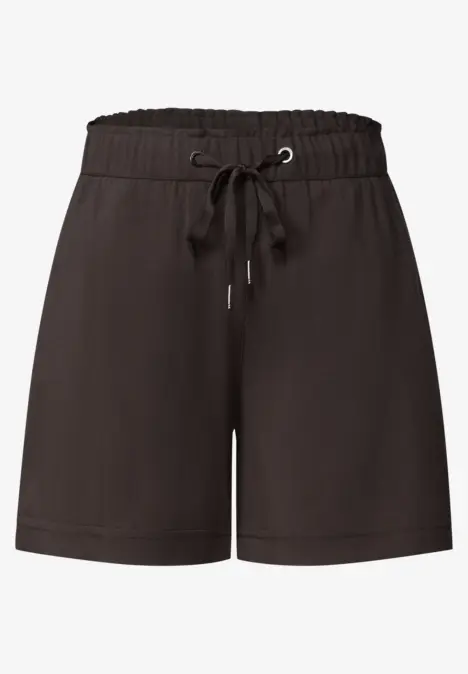 Dunkelbraune Kurz-Shorts mit elastischem Bund und Kordelzug, locker geschnitten
