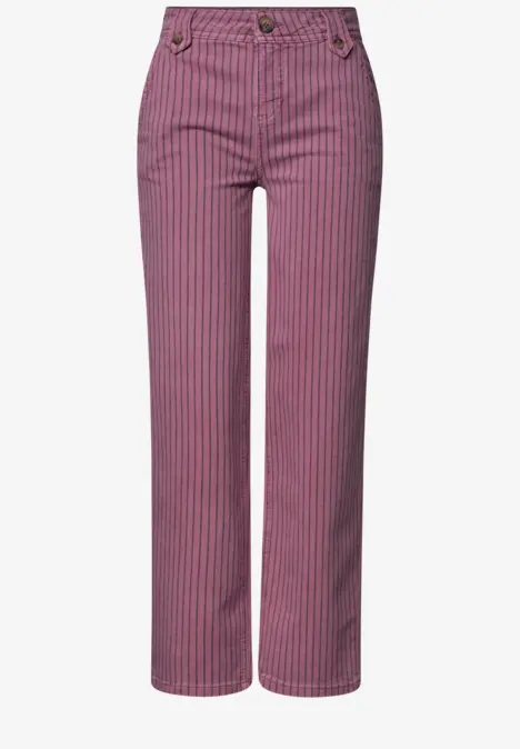 Lange Hose mit pinken und weißen Streifen, geradem Schnitt und hohem Bund.