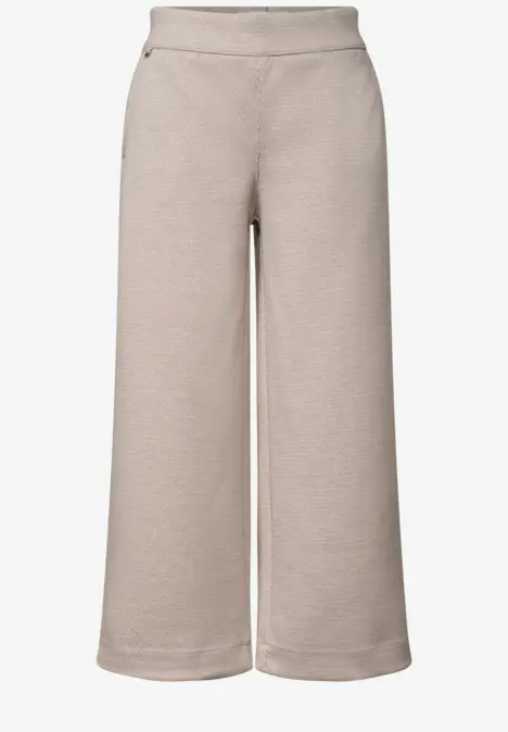 Beige, weite Fleece-Hose mit hoher Taille und geradem Bein.