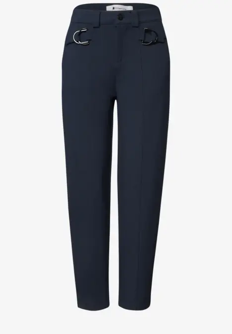 Elegante, dunkelblaue Damenhose mit geradem Schnitt und Gürtelschlaufen