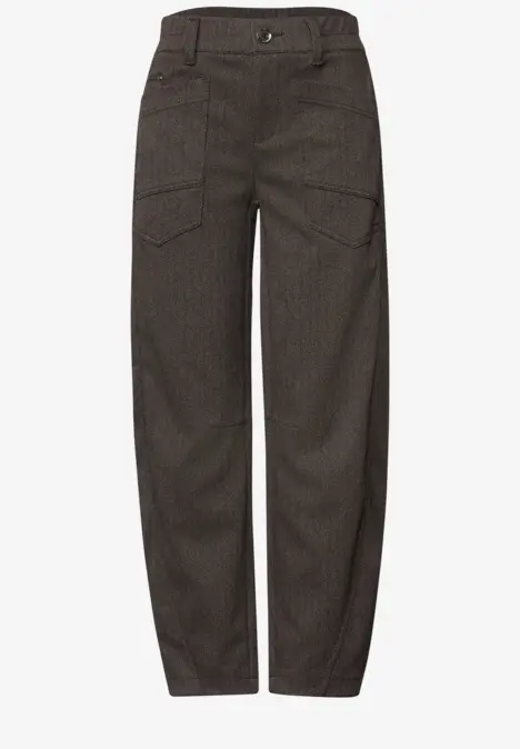 Pantalon cargo marron droit taille haute avec poches plaquées