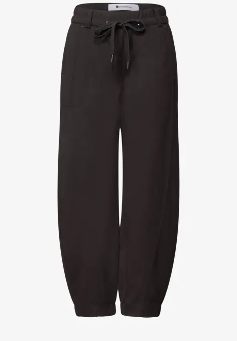Pantalon de jogging noir à cordon de serrage à la taille et bas élastiques, confortable et décontracté.