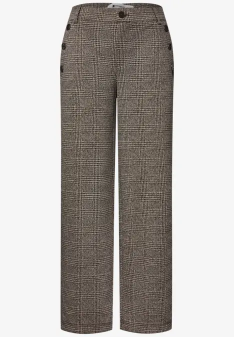 Weite Hose mit Fischgrätmuster und seitlichen Knopfdetails