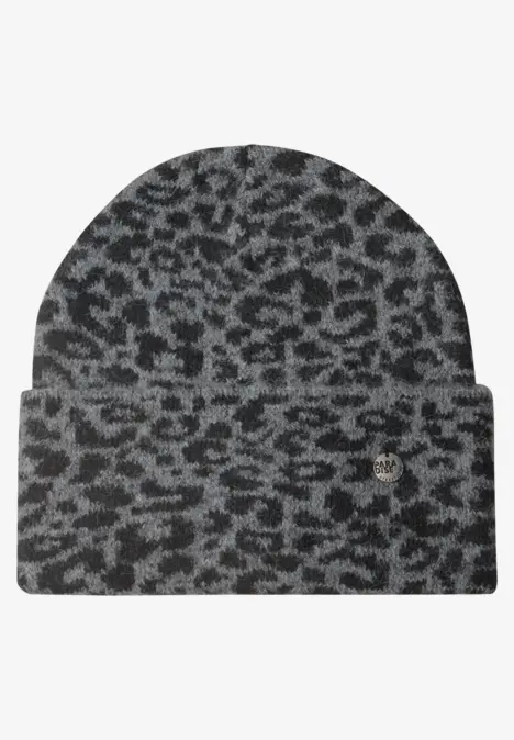 Bonnet jacquard à motif léopard Black