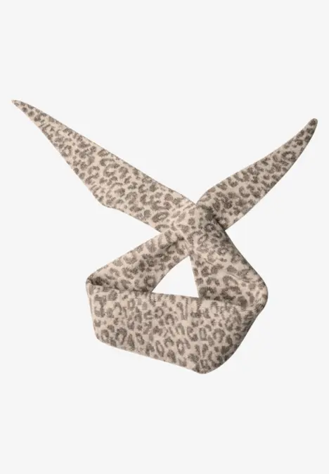 Écharpe triangulaire en jacquard à motif léopard barley beige mel.
