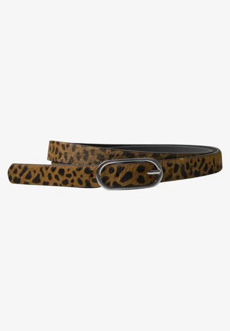Ceinture fine à imprimé léopard cognac