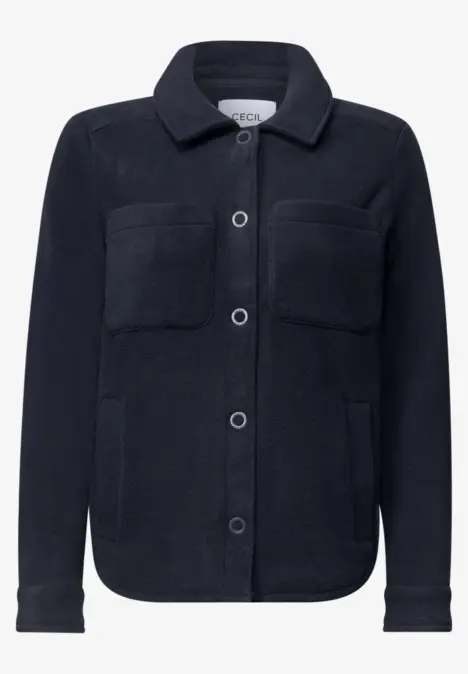 Veste-chemise polaire noire avec boutons et poches poitrine.